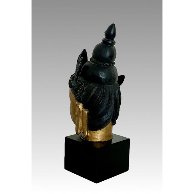 Mounted Asian Gold Buddha Head on Black Pedestal For Sale In Tampa - Image 6 of 10