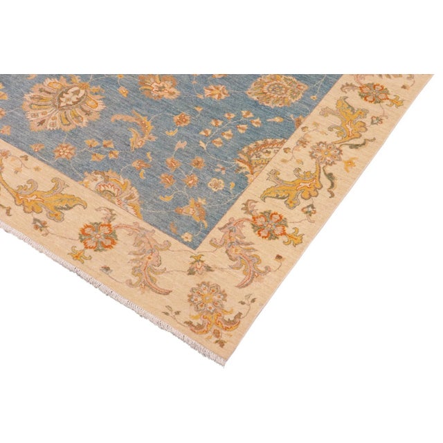 1990s 1990s Bohemien Ziegler Blue Ivory Hand-Knotted Wool Rug - 8'11'' X 11'9'' For Sale - Image 5 of 8