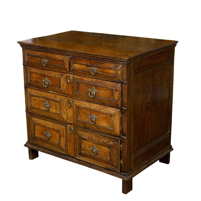 English King George III 1800s Oak Five Drawer Commode with Raised Panels For Sale - Image 10 of 12