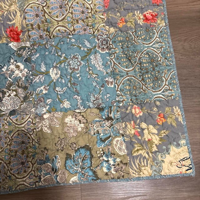 English Pack of 3 Euro Shams 24x24 Blue Floral Vintage 1980s For Sale - Image 3 of 12