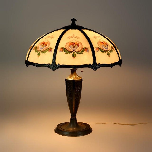 Antique Bradley & Hubbard School Arts & Crafts Reverse Painted Table Lamp C1920 For Sale - Image 9 of 10