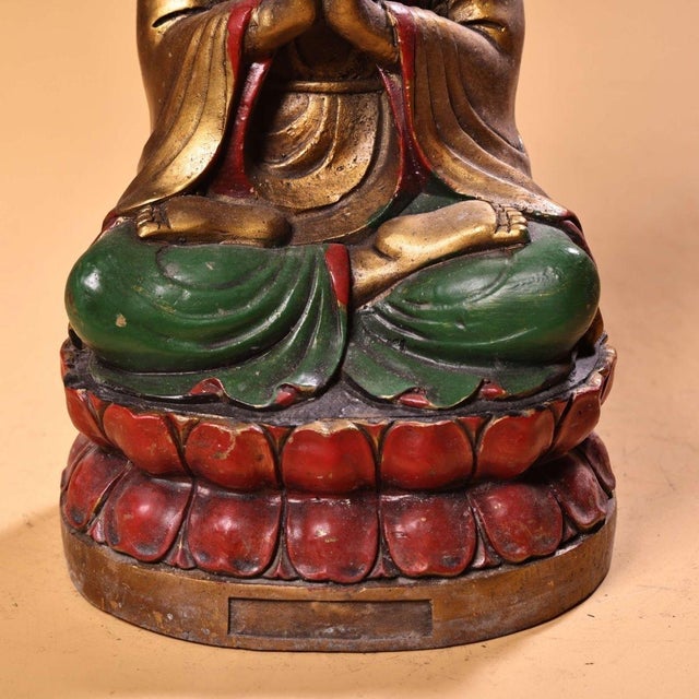 Vintage Painted Copper Buddha Statue on Double Lotus Base For Sale - Image 4 of 10
