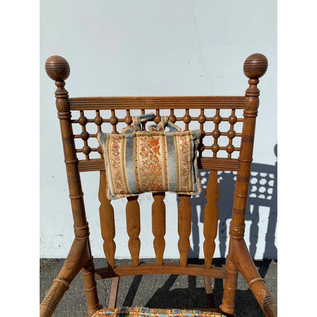 Wood Early 20th Century Antique Rocking Chair Wood Spindle For Sale - Image 7 of 10