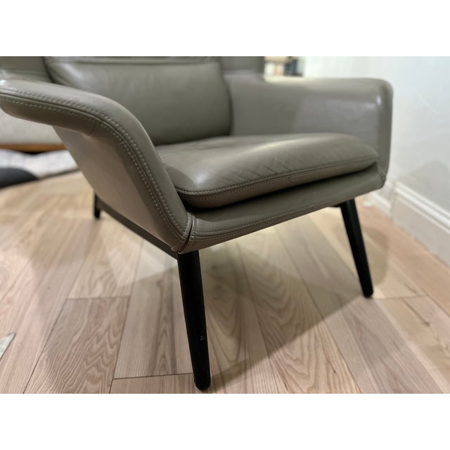 Wood BoConcept Hamilton Scandinavian Modern Leather Armchair With Ottoman For Sale - Image 7 of 10