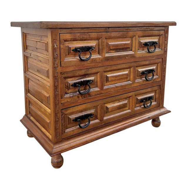 Castillian Walnut Commode with 3 Drawers, 1940s For Sale - Image 13 of 13