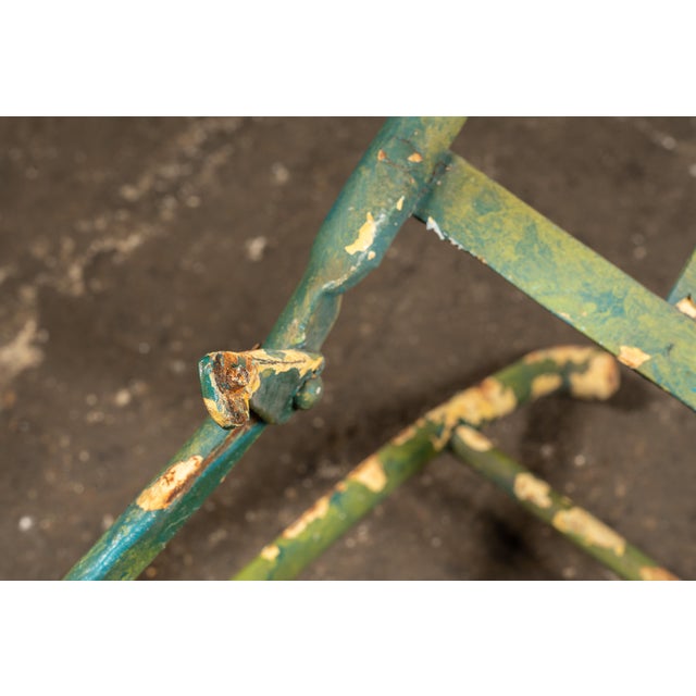 Green Pair of Vintage François Carré Wrought Iron "Sunburst" Folding Garden Chairs For Sale - Image 8 of 8