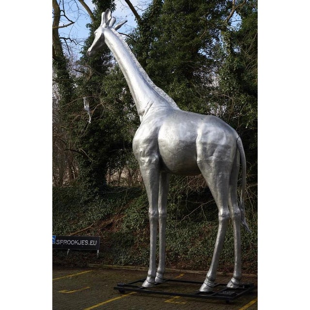 Life-Size Silver Giraffe Sculpture, 1990 For Sale - Image 3 of 12