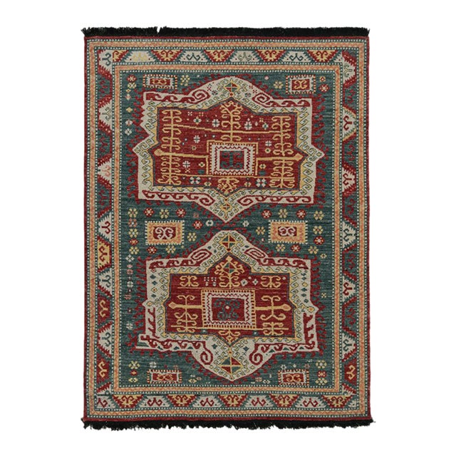 Rug & Kilim’s Modern Kazak Style Rug With Geometric Patterns and Medallions For Sale