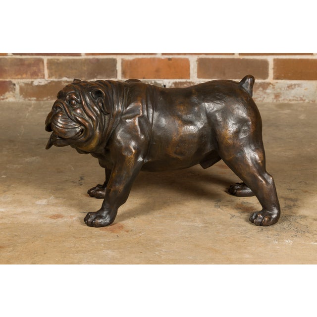 Metal Vintage American Art Life-Size Bronze Bulldog Sculpture For Sale - Image 7 of 10