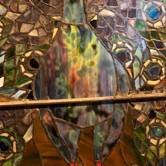 Vintage Stained and Leaded Glass Peacock Window, After Tiffany Studios For Sale - Image 12 of 13