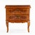 A two-drawer mahogany chest in the Louis XV revival style, featuring floral marquetry, bombe front, and cabriole legs. The...