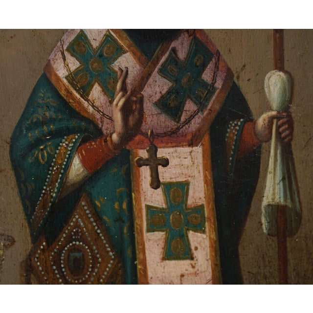 19th Century Finely Painted Antique Orthodox Icon Depicting Saint Theodosius of Chernihiv Oil on Panel For Sale In Palm Springs - Image 6 of 8