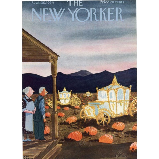 Original vintage New Yorker magazine cover dated October 30, 1954 featuring a Halloween Pumpkins theme. Cover art by...