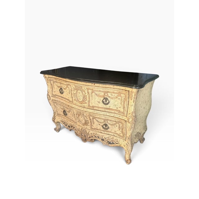 Late 20th Century Vintage French Provincial Rococo Style Console Table With Black Top For Sale - Image 5 of 15