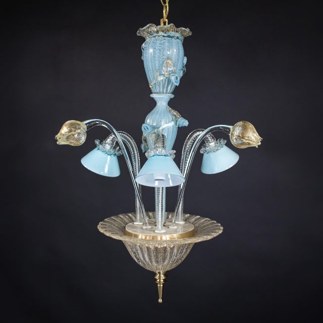 Mid‑Century Murano Glass Chandelier in Celeste Blue Floral Venetian Style in the Manner of Seguso Vetri d'Arte For Sale - Image 13 of 18