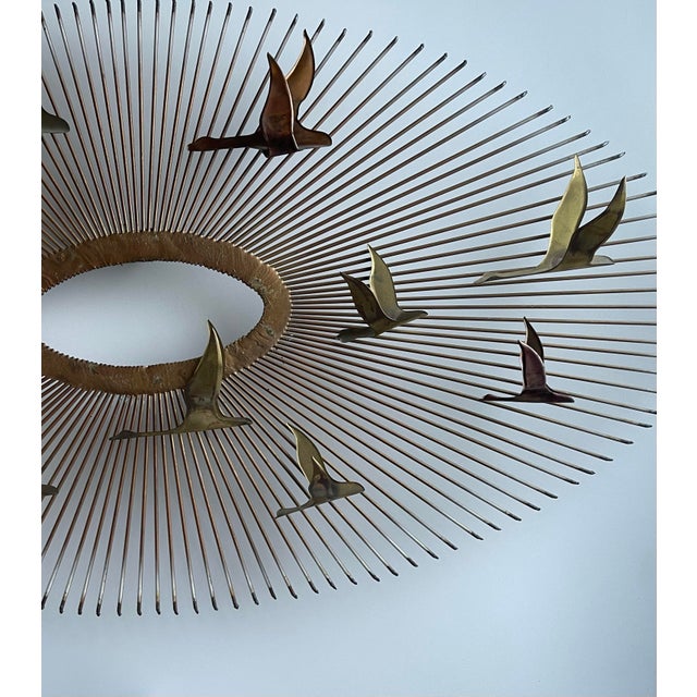 Brass 1960s Birds Over Sunburst Attributed to Curtis Jere Wall-Hanging Sculpture For Sale - Image 8 of 9