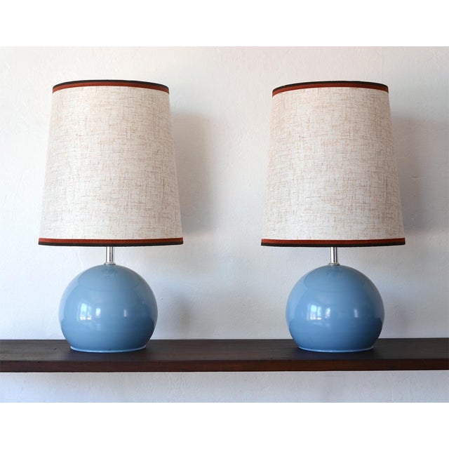 1970s Minimalist Blue Metal Sphere Nightstand Lamps A Pair Chairish