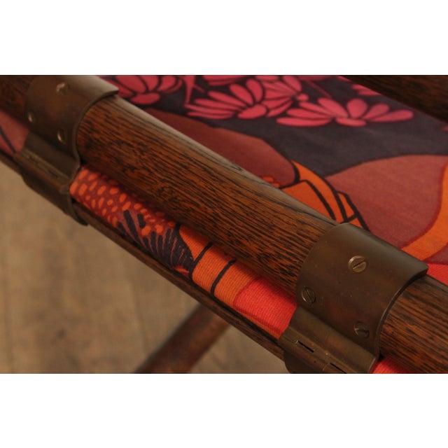 Campaign Style Oak Frame Directors' Chairs Attributed to McGuire Furniture - A Pair For Sale - Image 11 of 12