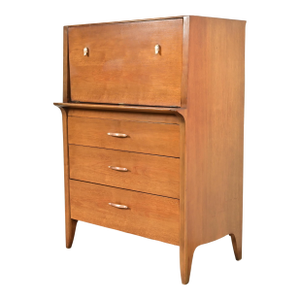 John Van Koert for Drexel Profile Mid-Century Modern Sculpted Walnut Highboy Dresser, 1959