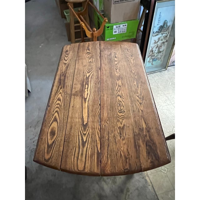 Brown Antique Oak Wood Drop Leaf Dining Table For Sale - Image 8 of 10