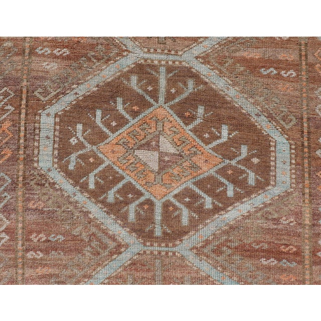 Mid 20th Century Colorful Turkish Kars Runner in Softer Tones With Tribal and Geometric Motifs 3'9 X 10'9 For Sale - Image 5 of 10
