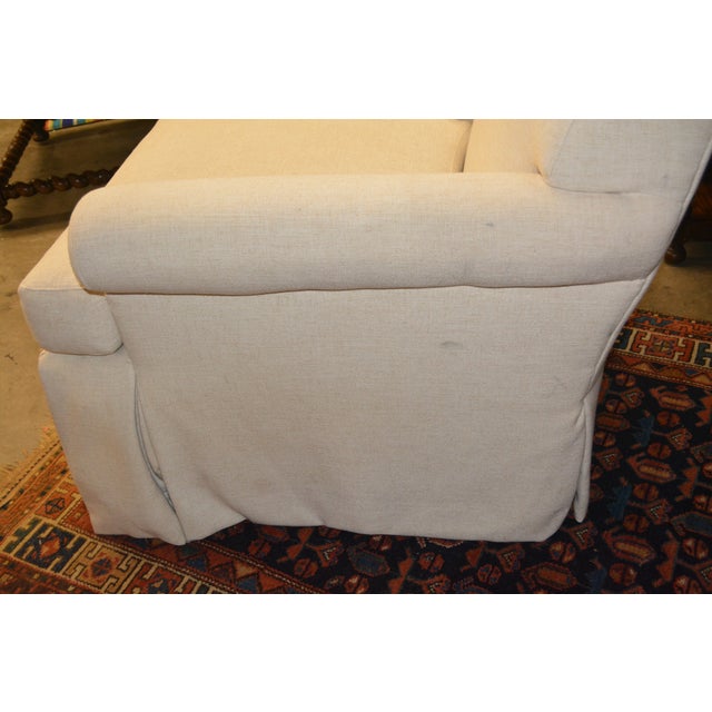 Textile 1990s Pearson Cream Woven Cotton Feather Down Mix Club Arm Lounge Chair For Sale - Image 7 of 15