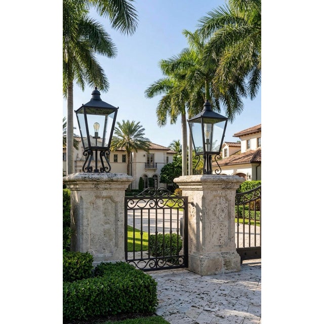 Vintage English Iron Gate Post Lanterns - a Pair For Sale - Image 9 of 9