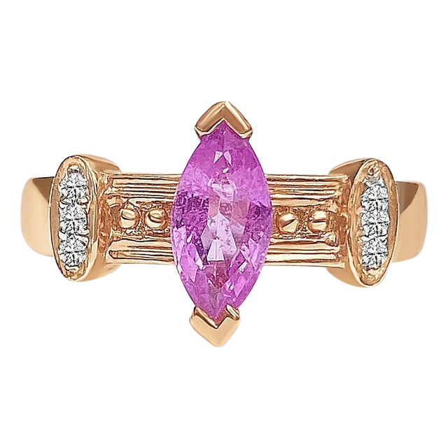 Marquise Cut Pink Sapphire in 14k Rose Gold Retro Style Ring For Sale