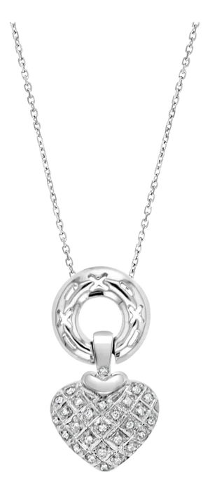 Heart Shaped Pave Necklace 14k White Gold 16"