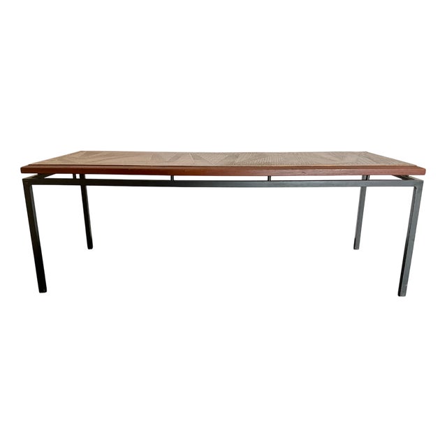Mid-Century Modern Coffee Table with Floating Top in Teak and Copper, 1960s For Sale