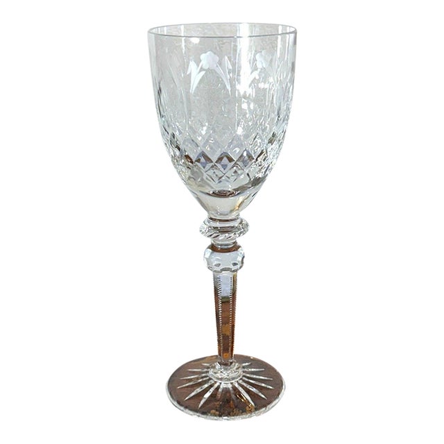 1990s Rogaska Queen Crystal Water Goblet Cut Floral Stemware Slovenia For Sale