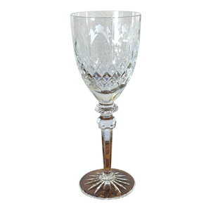 1990s Rogaska Queen Crystal Water Goblet Cut Floral Stemware Slovenia