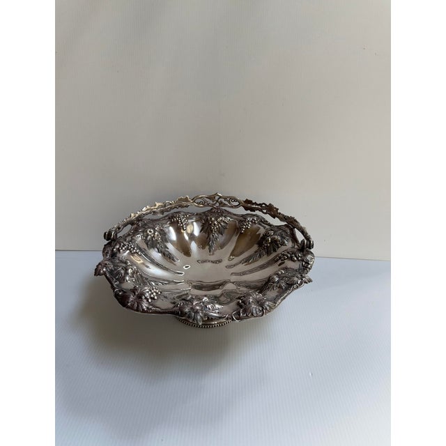 Vintage 11" Extra Silver Plated Bride's Basket With Swing Handle Grapes Motif For Sale - Image 13 of 18