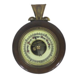 Vintage Western German Barometer for Wall Made of Wood Brass and Glass For Sale