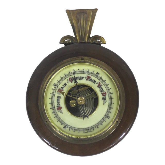 Vintage Western German Barometer for Wall Made of Wood Brass and Glass For Sale