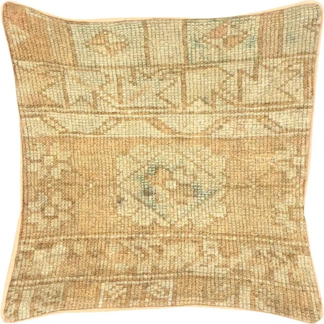 1960s Turkish Oushak Pillow. Hand sewn with fragments of Turkish hand made Oushak wool carpets. Fiber fill. 522170
