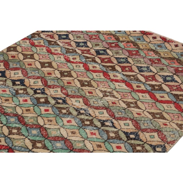 1960s Vintage Zeki Muren Square Rug in Polychromatic Geometric Pattern by Rug & Kilim For Sale - Image 5 of 7