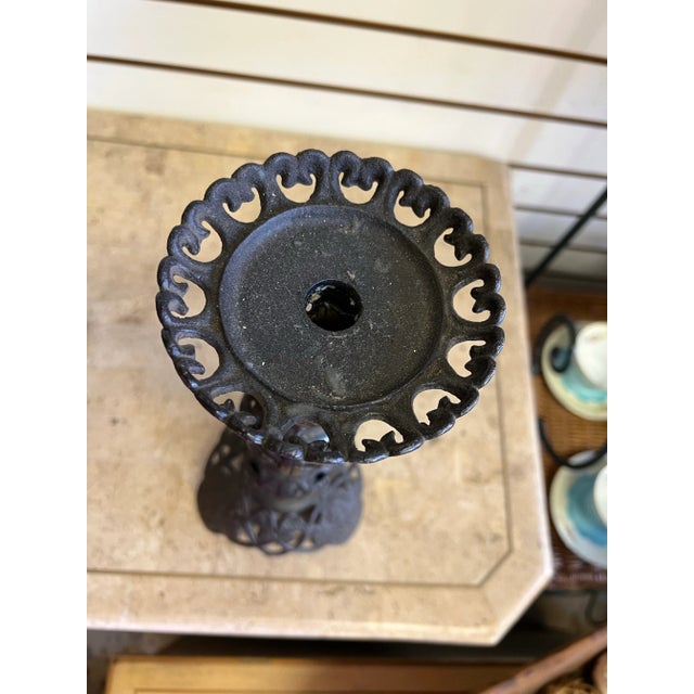 Metal Vintage Cast Iron Filigree Ornate Candle Holder Made in Japan For Sale - Image 7 of 9
