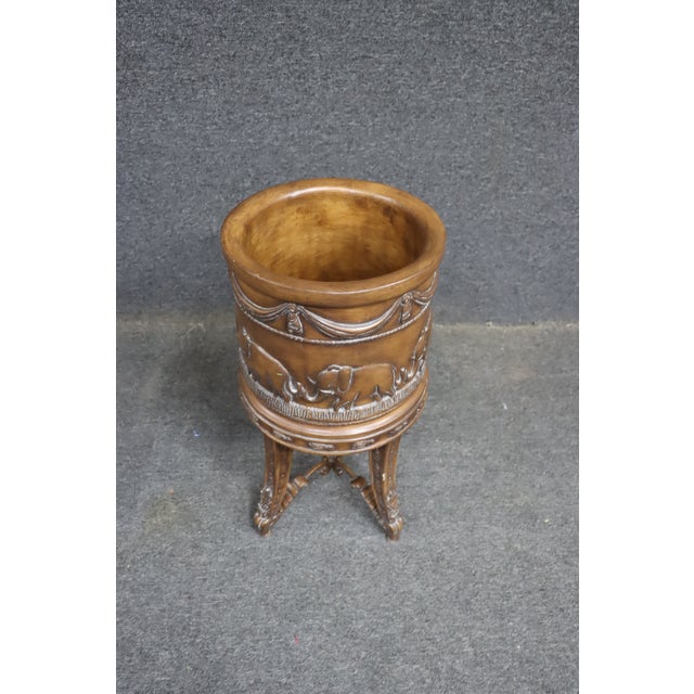 Maitland Smith Attributed Elephant Motif Metal Planter on Tripod Base For Sale - Image 4 of 9