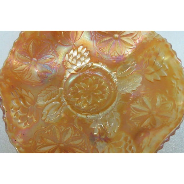 Fenton Art Glass Company Fenton Marigold Carnival Glass Water Lily Ruffled Footed Candy Dish For Sale - Image 4 of 10