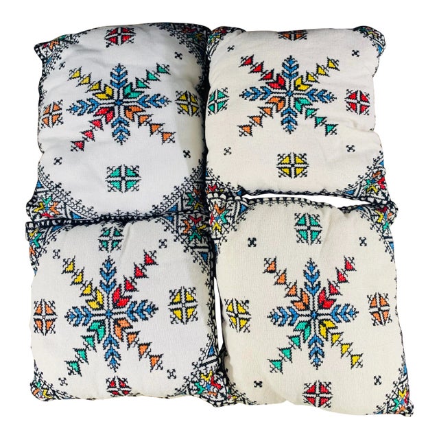 Hand Embroidered Boho Chic Small Pillows, Set of Four For Sale