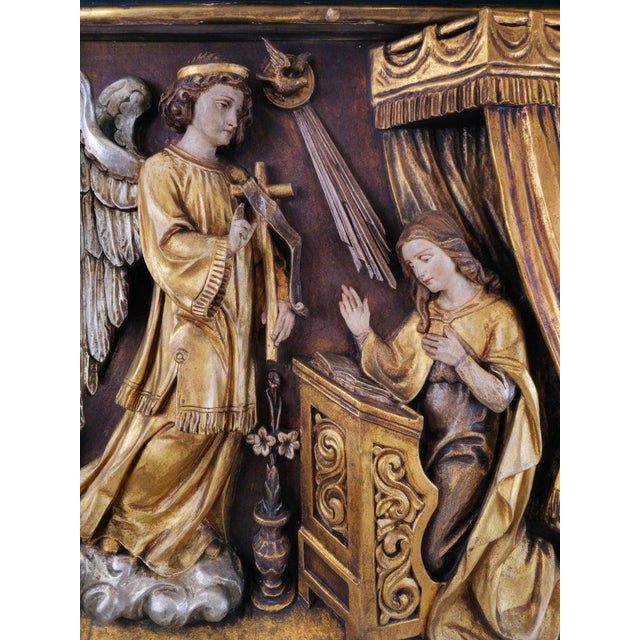 19th Century Carved Relief Depicting the Annunciation Archangel Gabriel and Virgin Mary, 1800s, Wood For Sale - Image 5 of 10