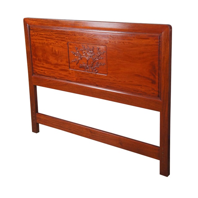 Chinoiserie Late 20th Century Chinese Chinoiserie Rosewood Full Size Bed Headboard Hong Kong For Sale - Image 3 of 11