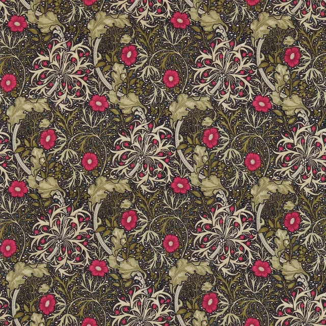 Morris & Co Morris Seaweed Fabric in Ebony/Poppy - a Sample For Sale