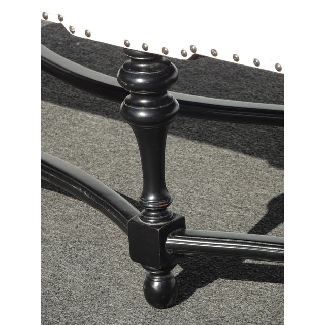 Modern White Bed Side Bench With Curved Black Base & Designer Fabric For Sale - Image 11 of 11