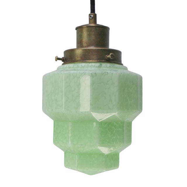 French Art Deco Green Clichy Glass Pendant Lamp For Sale - Image 6 of 6