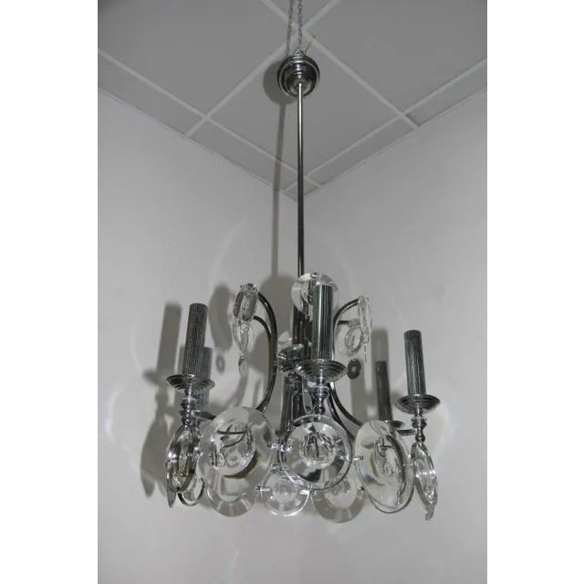 Steel and Crystal Chandelier by Oscar Torlasco for Esperia For Sale - Image 11 of 11