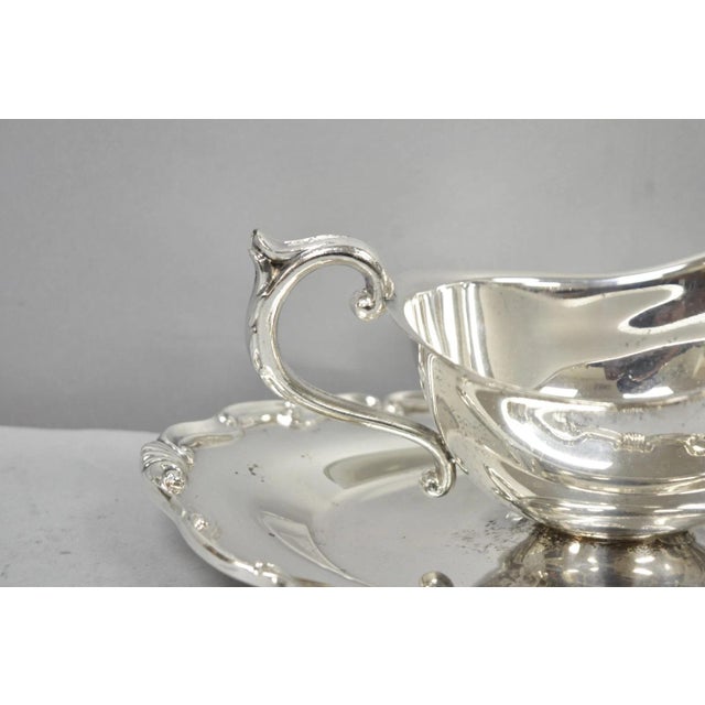 Vintage Victorian Style Silver Plated Gravy Sauce Boat W/ Attached Dish For Sale - Image 4 of 13