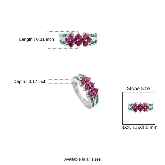 Red Artisan Genuine Ruby & Emerald Women's Band Ring in 925 Sterling Silver- Size 6.5 For Sale - Image 8 of 10