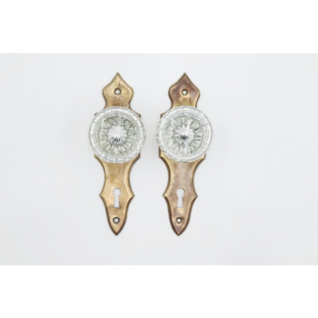 Traditional Pair of Vintage Glass Dummy Door Knobs With Keyhole Plates For Sale - Image 3 of 6